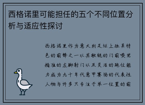 西格诺里可能担任的五个不同位置分析与适应性探讨
